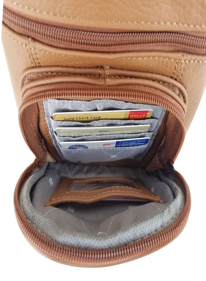 Roma Leathers حقيبة كتف من روما ليذرز بسحاب - 3 جيوب أمامية، حزام قابل للتعديل - بني فاتح - Image 5
