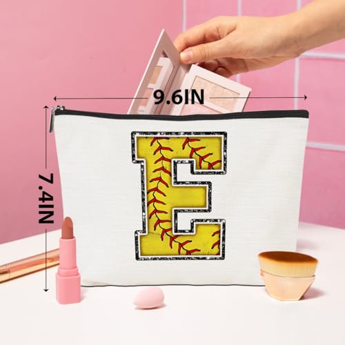 CQM حقيبة مكياج مونوغرام بحرف E - حقيبة مستحضرات التجميل مع سحاب - ملحقات كرة سوفتبول للفتيات والنساء واللاعبات والمدربات وابنة الأخ - هدايا التخرج و عيد الميلاد - Image 4
