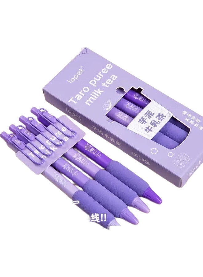Lopet Click Pen Quick-Drying 0.5Mm Gel Pen Black Student Exam Practice Pen High-Value Signature Pen Water-Based Pen Lt-1326【Taro Milk Tea】+8025 Refills - Image 3