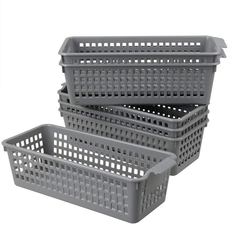 Doryh Long Plastic Basket Trays Slim Pencil Organizer Grey 6Pack