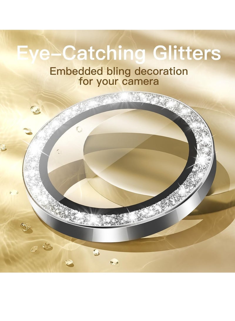 ELTRAZONE Camera Lens Protector for iPhone 15 Pro 6.1-Inch and iPhone 15 Pro Max 6.7-Inch, Bling Glitter Individual 9H Tempered Glass Metal Ring Cover, HD Clear, 3-Pack (White Titanium) - Image 2