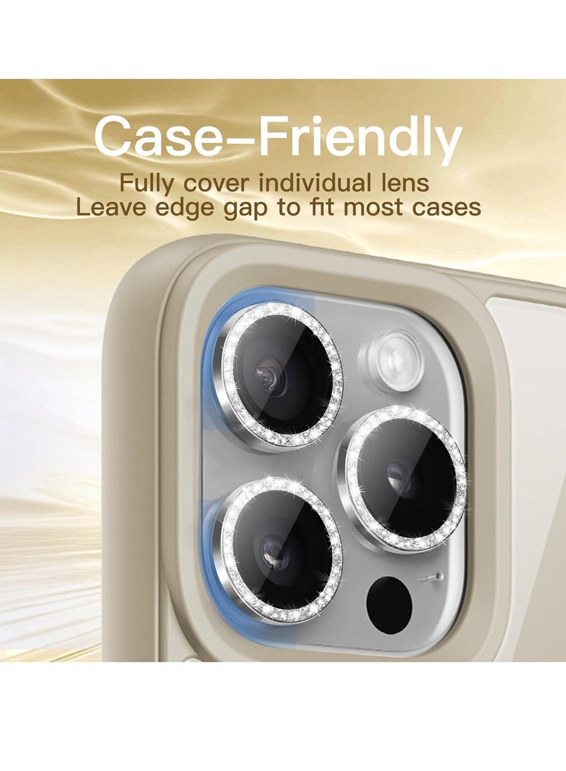 ELTRAZONE Camera Lens Protector for iPhone 15 Pro 6.1-Inch and iPhone 15 Pro Max 6.7-Inch, Bling Glitter Individual 9H Tempered Glass Metal Ring Cover, HD Clear, 3-Pack (White Titanium) - Image 5