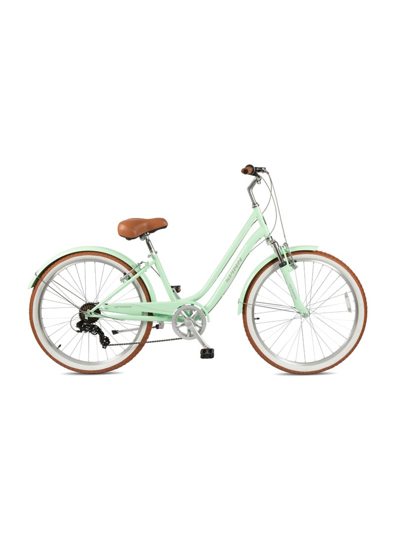 Spinn Uptown Ladies Women 26-Inch City Bike | 26-Inch Wheel Size | 7 Speeds | Adjustable Seat | Steel Frame | Front Suspension | Green - Image 1