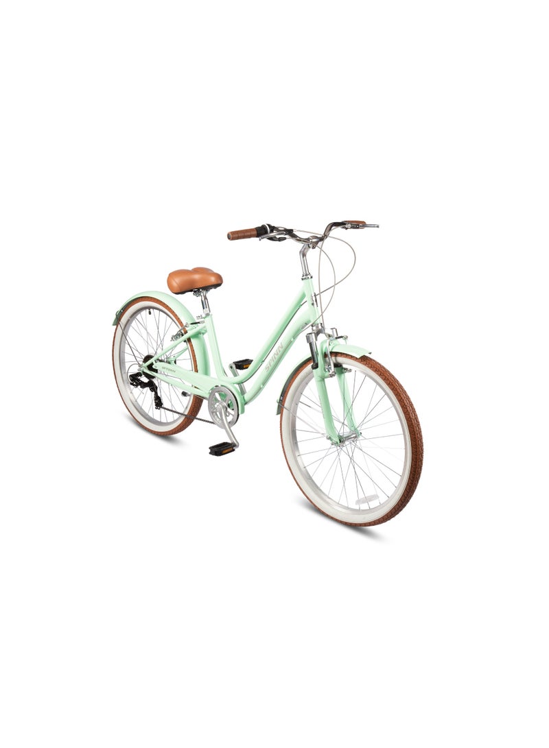 Spinn Uptown Ladies Women 26-Inch City Bike | 26-Inch Wheel Size | 7 Speeds | Adjustable Seat | Steel Frame | Front Suspension | Green - Image 5