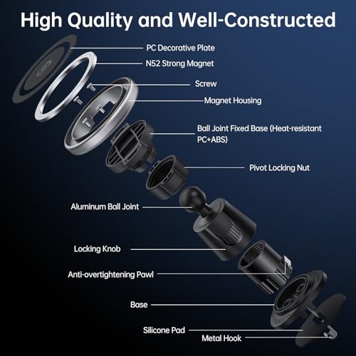 SYNCWIRE for MagSafe Car Mount, Flexible Rotation Magnetic Phone Holder for Car Vent, Hands Free Car Air Vent Phone Holder Clip Universal Compatible with iPhone 17 Pro Max 16 15 14 13 12 MagSafe Case - Image 2