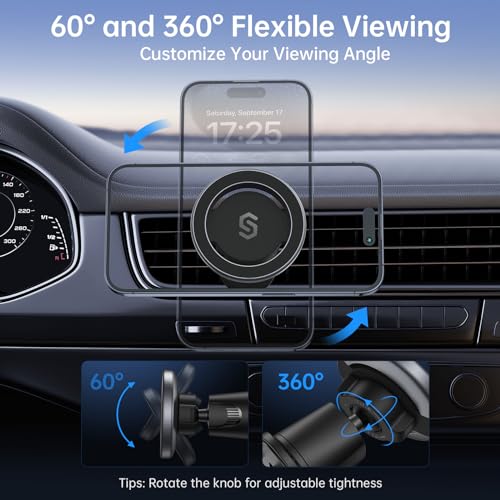 SYNCWIRE for MagSafe Car Mount, Flexible Rotation Magnetic Phone Holder for Car Vent, Hands Free Car Air Vent Phone Holder Clip Universal Compatible with iPhone 17 Pro Max 16 15 14 13 12 MagSafe Case - Image 3