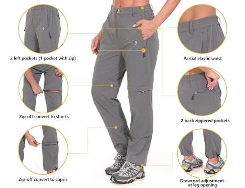 Little Donkey Andy Women's Stretch Convertible Pants, Zip Off Quick Dry Hiking Pants Gray Size S - Image 3