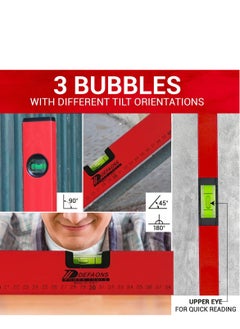 DEFAONS DEFAONS 60cm Magnetic Spirit Level, Aluminum Torpedo Level with 3 Bubble Vials (180°/90°/45°), Shock-Absorbent End Caps, Ruler Markings for Carpentry, Plumbing, DIY & Construction  - Image 5