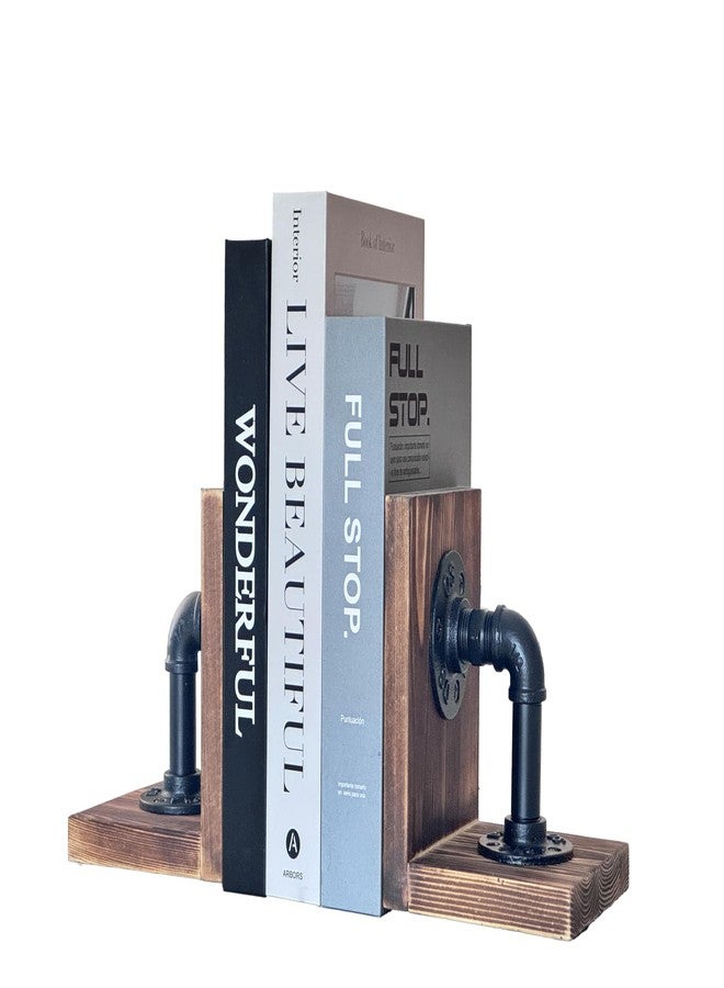 ifreeside Wooden Bookends for Heavy Books Realistic Industrial Pipe Design Farmhouse Bookends for Home Office(Pipe Light Brown) - Image 1