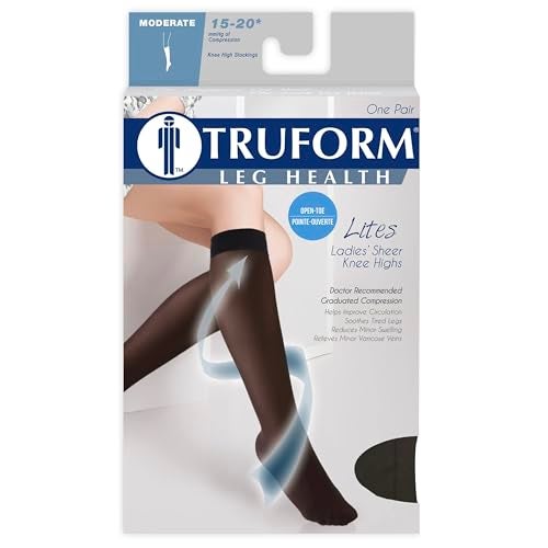 Truform جوارب ضغط شفاف من تروفورم، 15-20 مم زئبقي، بطول الركبة للنساء، مفتوحة الأصابع، 20 دينير، لون بيج، صغير - Image 4