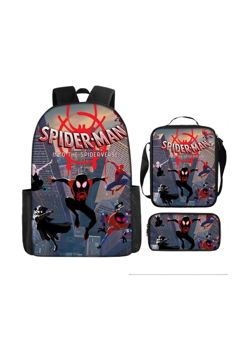 Spider-Man Cartoon Digital Printing Children's Student School Bag Backpack 29*16*42CM + Shoulder Bag 19*6*23CM + Pencil Case 24*7*11CM Three-piece Set
