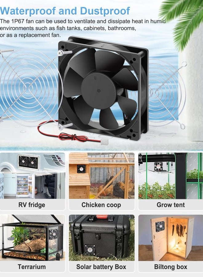Wathai IP68 120mm x 25mm 12V Waterproof Exhaust Cooling Fan High Performance Dual Ball 12 Volt Fan 2Pin for DIY RV Refrigerator, Grow Tent, Terrarium Ventilation Cooling - Image 4