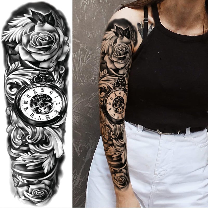 Briyhose Widely used design Forest Temporary Tattoo Sleeves, Full Arm Large Wolf Lion Animal Forest Tribal Fake Tattoos Sleeve For Men Women Adult, Black Leopard Tiger Temp Tatoo Sticker Leg Body Art Makeup, 6-Sheet Global flexible sizing options - Image 4