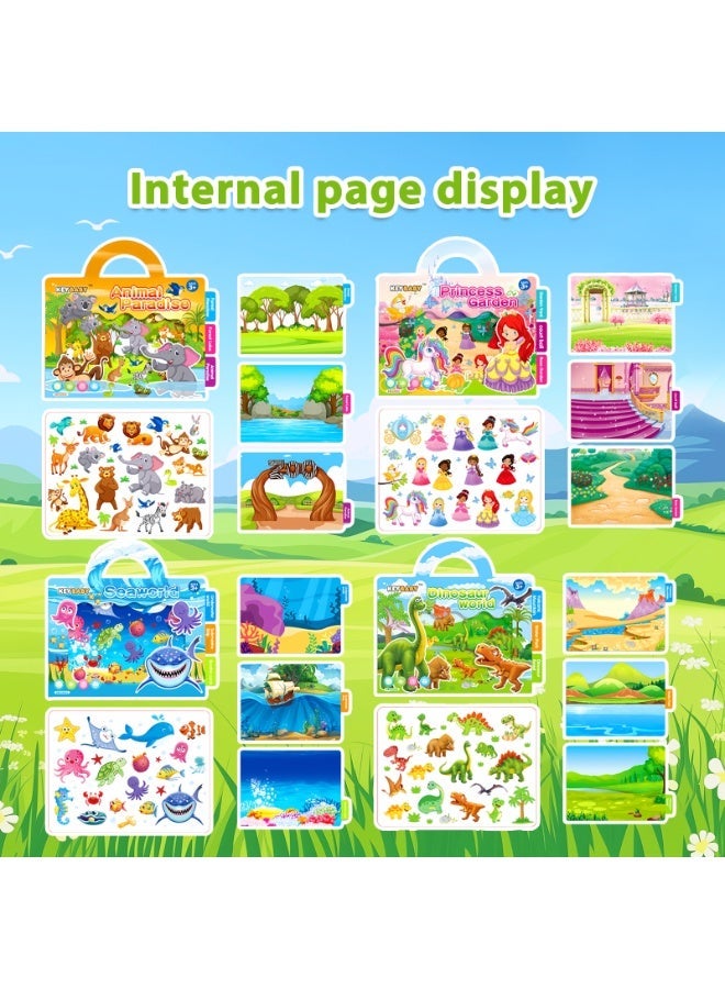 4PC Reusable Children's Card Sticker Book Multiple Scene Illustrations Unleash Your Child's Imagination Preschool Holiday Gift, Can be used as Back to School Gift, Birthday Gift, Sticker Book, Sticker Children's Activity Set, Ocean Stickers - Image 1