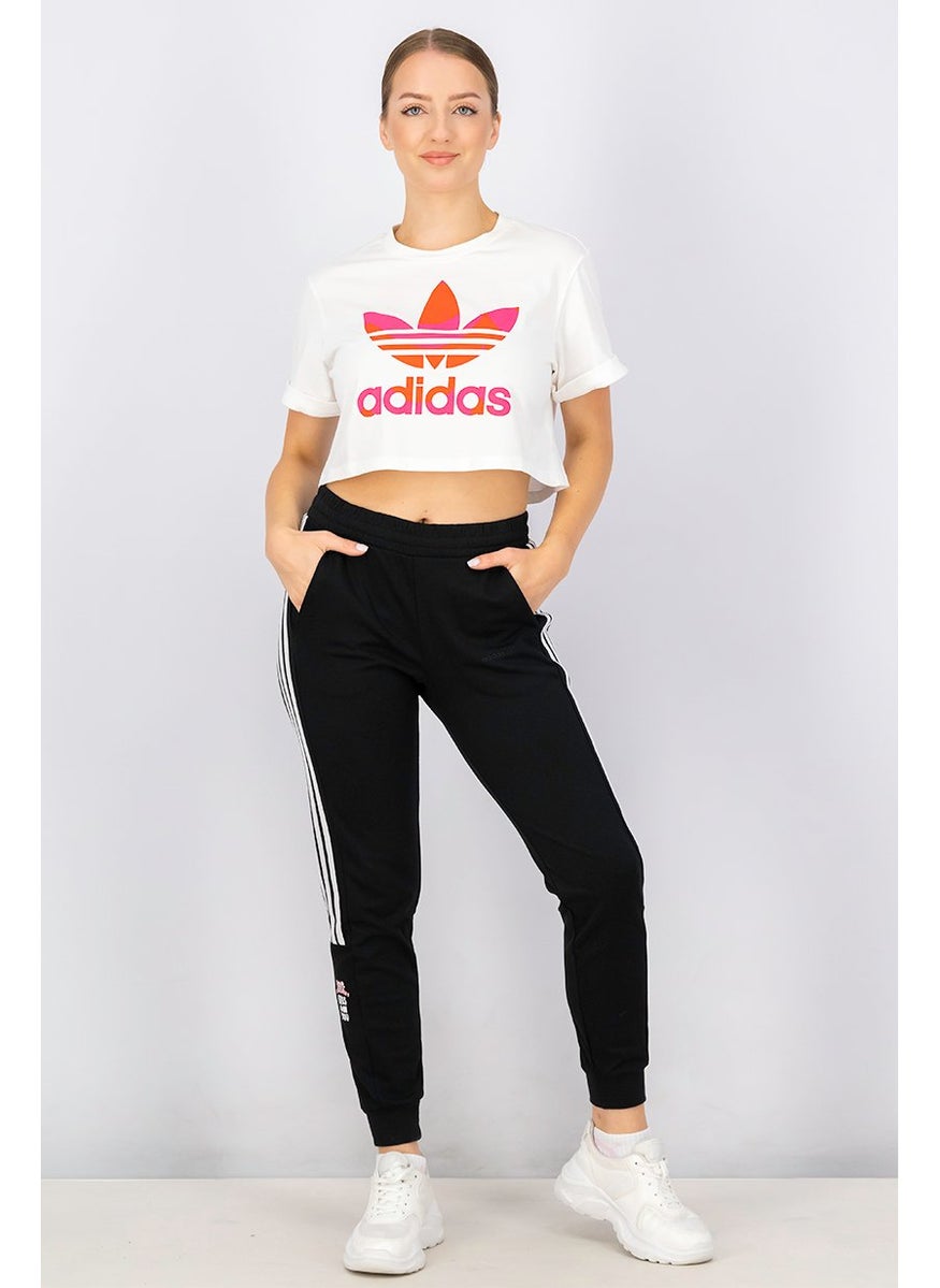 adidas Originals - Women Crew Neck Short Sleeve Graphic Crop Top, White Combo - Image 1