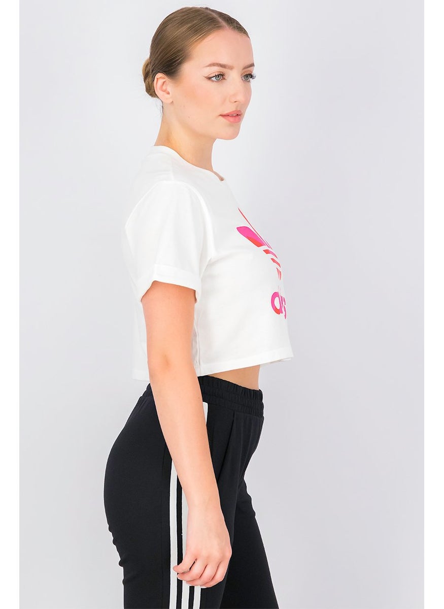 adidas Originals - Women Crew Neck Short Sleeve Graphic Crop Top, White Combo - Image 1