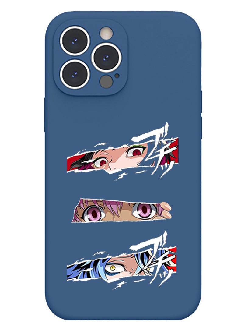 Protective Slim Fit Case Liquid Silicone Cover with Full Body Protection Anti-Scratch Shockproof Case For iPhone 12 Pro Max Blue  - anime copy