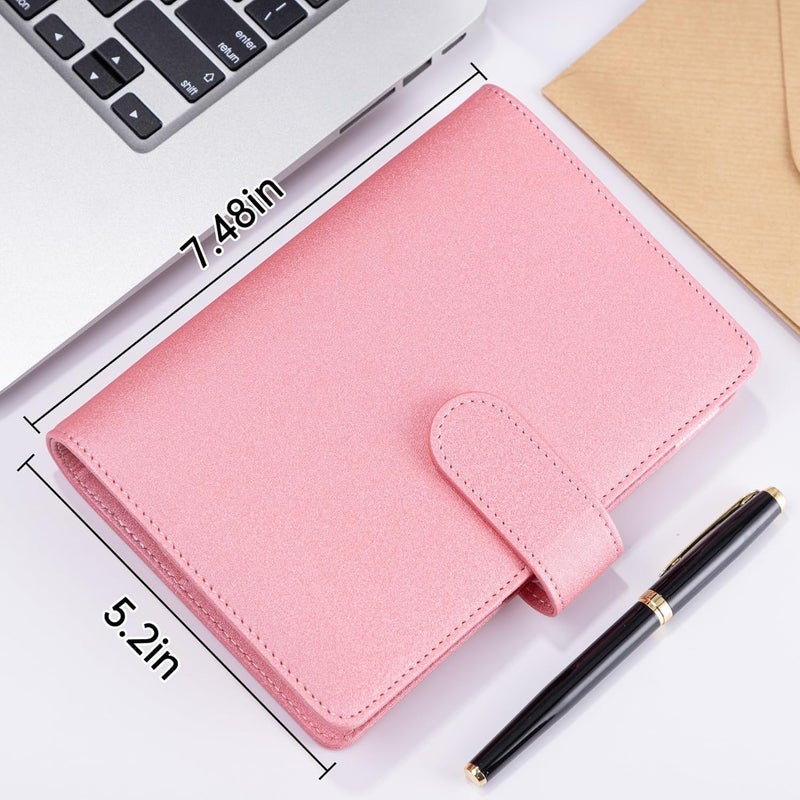 Antner A6 Notebook Binder Refillable 6 Ring Budget Binder Cover for A6 Refill Paper, PU Leather Budget Planner Organizer with Magnetic Buckle, Loose Leaf Personal Planner, Glitter Pink - Image 5