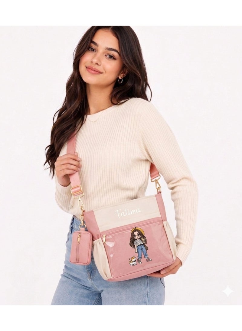 Cute Girls Crossbody Bag with Multiple Pockets, Stylish Shoulder Bag, Includes Small Pouch, Lightweight, for School and Daily Use FTM - Image 3