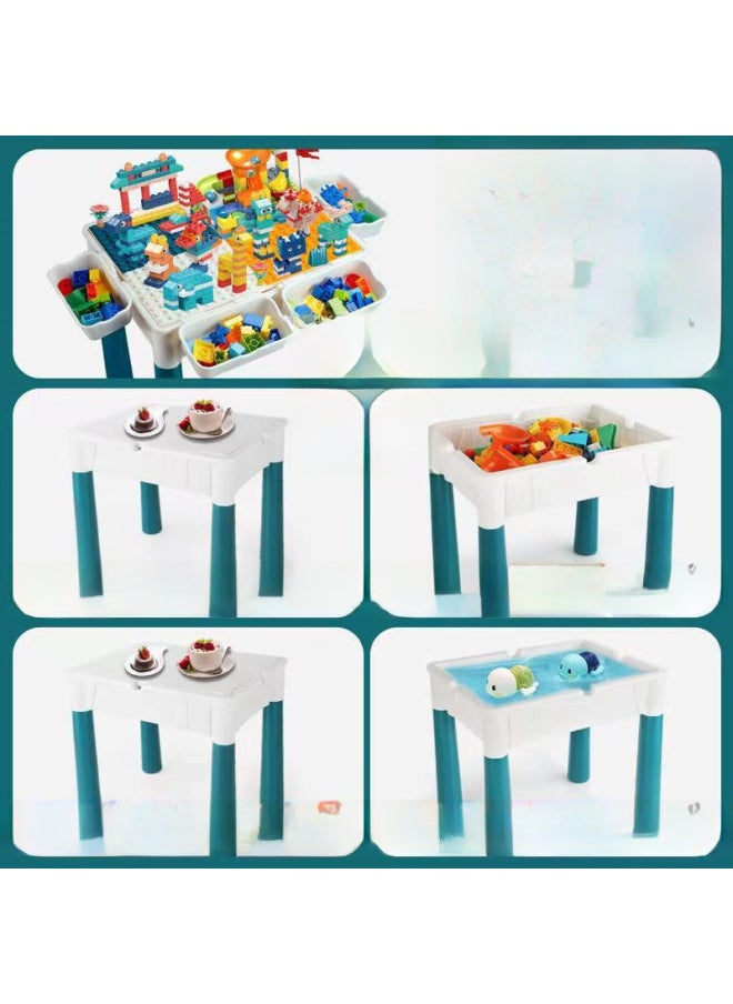 Generic - Multi-functional Large Assembled Educational Toy Baby Boy 3-6 Years Old Compatible With Lego Large Granules Children's Building Blocks Table-Color:82*72 Table+4 Income Increase+518 Particle Building Blocks+2 Chairs - Image 1