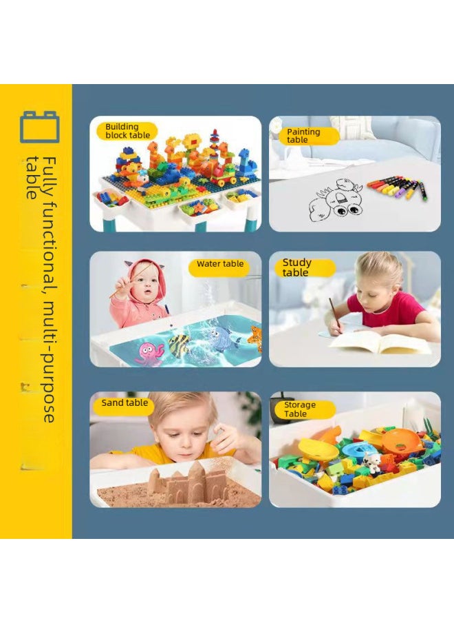 Generic - Multi-functional Large Assembled Educational Toy Baby Boy 3-6 Years Old Compatible With Lego Large Granules Children's Building Blocks Table-Color:82*72 Table+4 Income Increase+518 Particle Building Blocks+2 Chairs - Image 1