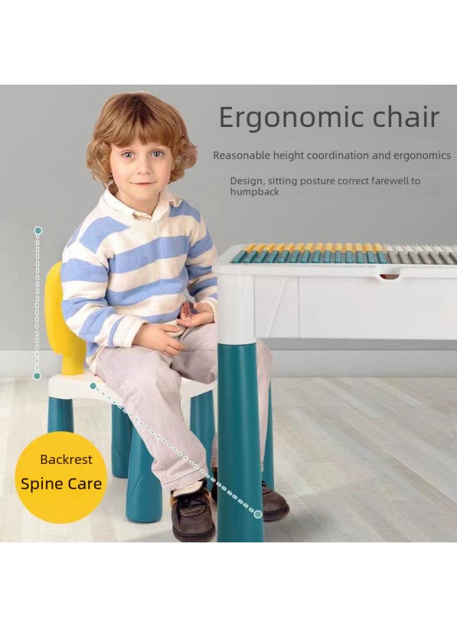 Generic - Multi-functional Large Assembled Educational Toy Baby Boy 3-6 Years Old Compatible With Lego Large Granules Children's Building Blocks Table-Color:82*72 Table+4 Income Increase+518 Particle Building Blocks+2 Chairs - Image 1