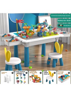 Multi-functional Large Assembled Educational Toy Baby Boy 3-6 Years Old Compatible With Lego Large Granules Children's Building Blocks Table-Color:82*72 Table+4 Income Increase+518 Particle Building Blocks+2 Chairs