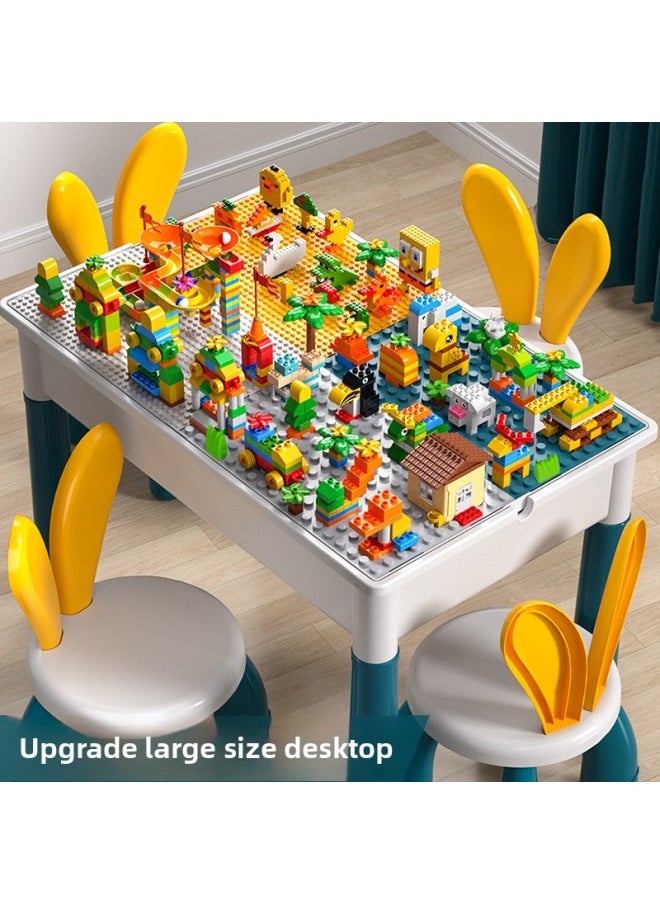 Generic - Multi-functional Large Assembled Educational Toy Baby Boy 3-6 Years Old Compatible With Lego Large Granules Children's Building Blocks Table-Color:82*72 Table+4 Income Increase+518 Particle Building Blocks+2 Chairs - Image 1