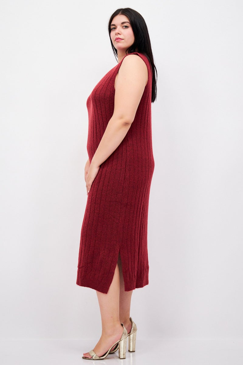Fire & Glory Women Knitted Midi Dress, Red - Image 3