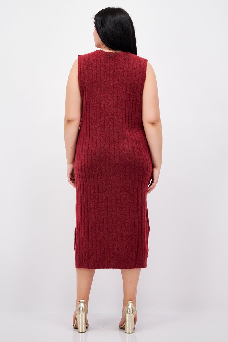 Fire & Glory Women Knitted Midi Dress, Red - Image 4