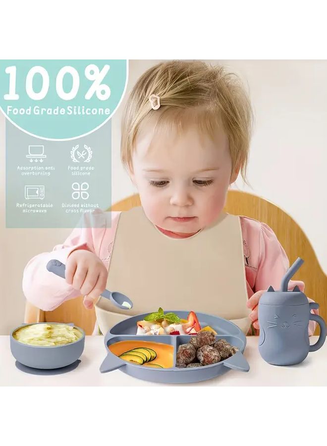 TYRY HU 1pc Youngsters Feeding Cat Divided Plate BPA Free 100 Food Grade Silicone Plate With Suction Cup Self Feeding Utensils For Youngsters Safety First Stage Free Collocation Bright Pink Gray Beige Blue Perfect For Christmas Thanksgiving Chinese New Year Gifts - Image 5
