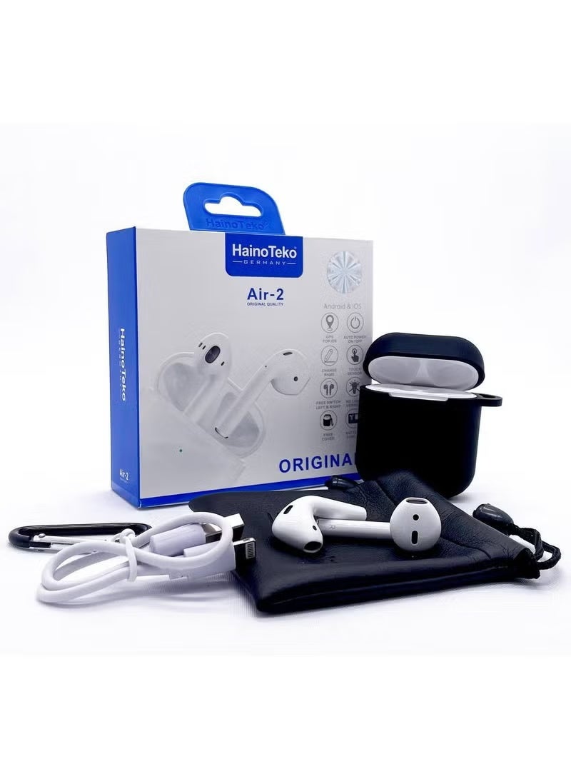 هينو تيكو سماعة أذن لاسلكية بتقنية بلوتوث من هاينو تيكو ألمانيا إير 2 لأجهزة أندرويد وiOS والتابلت، باللون الأبيض