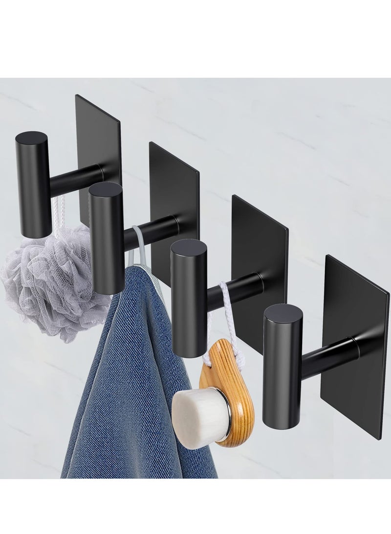 KASTWAVE Adhesive Hooks, 4 Pcs Heavy Duty Wall Stainless Steel Hooks for Hanging Coat, Hat, Towel, Robe, Key, Clothes, Closet Hook Wall Mount for Kitchen, Bathroom (Black)  - Image 5