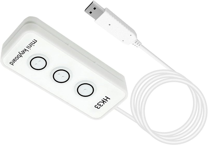 لوحة مفاتيح USB قابلة للتخصيص، لوحة مفاتيح ماكرو مكونة من 3 أزرار، لوحة مفاتيح بتسجيل الوظائف ونقاط برايل، مثالية للألعاب، اختصارات النسخ واللصق المكتبية والمستخدمين ضعاف البصر (HK33UW أبيض) - Image 3