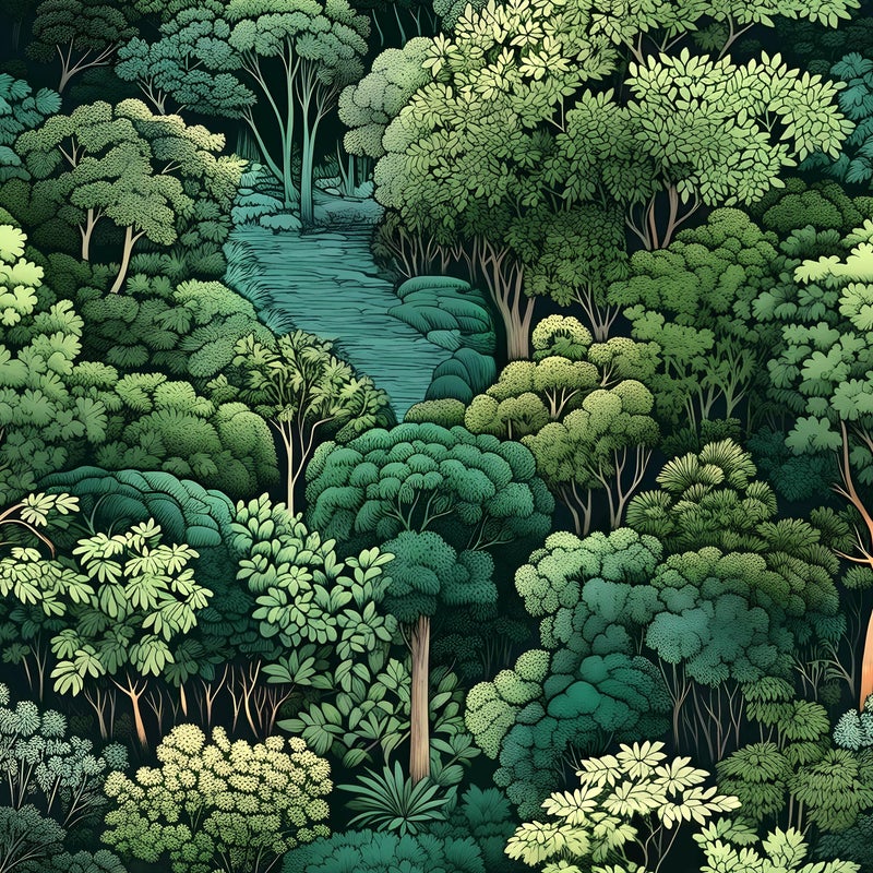 Laatse Green Wallpaper Peel and Stick, Forest Trees Contact Paper 17.5" x 393.7", Woodland Mountain Vintage Botanical Wall Paper Self Adhesive Waterproof Removable for Room Shelves Cabinet Drawer Table Decor - Image 1