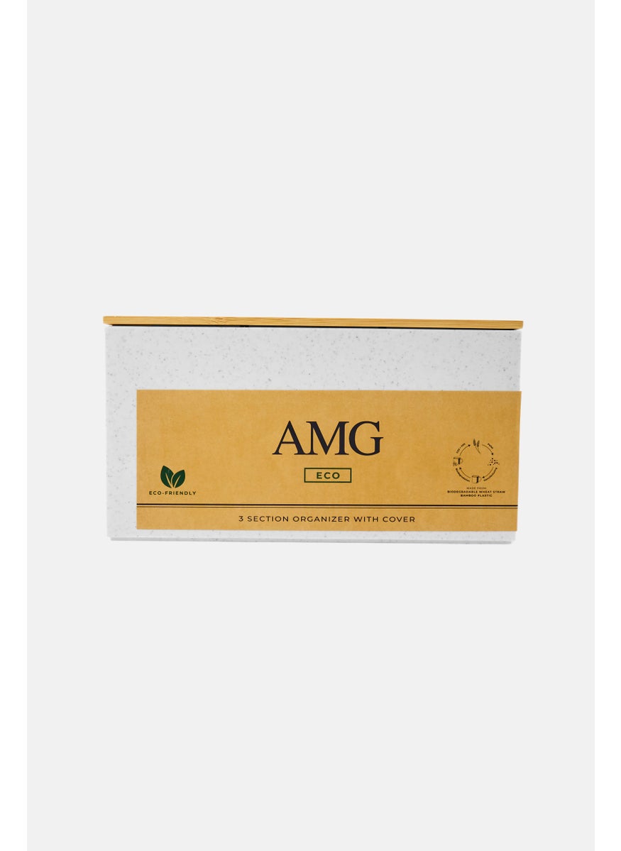 AMG - 3 Section Organizer With Bamboo Lid, White - Image 1