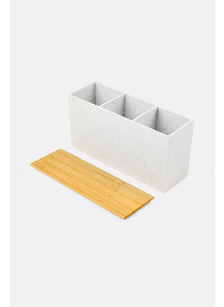 AMG - 3 Section Organizer With Bamboo Lid, White - Image 1