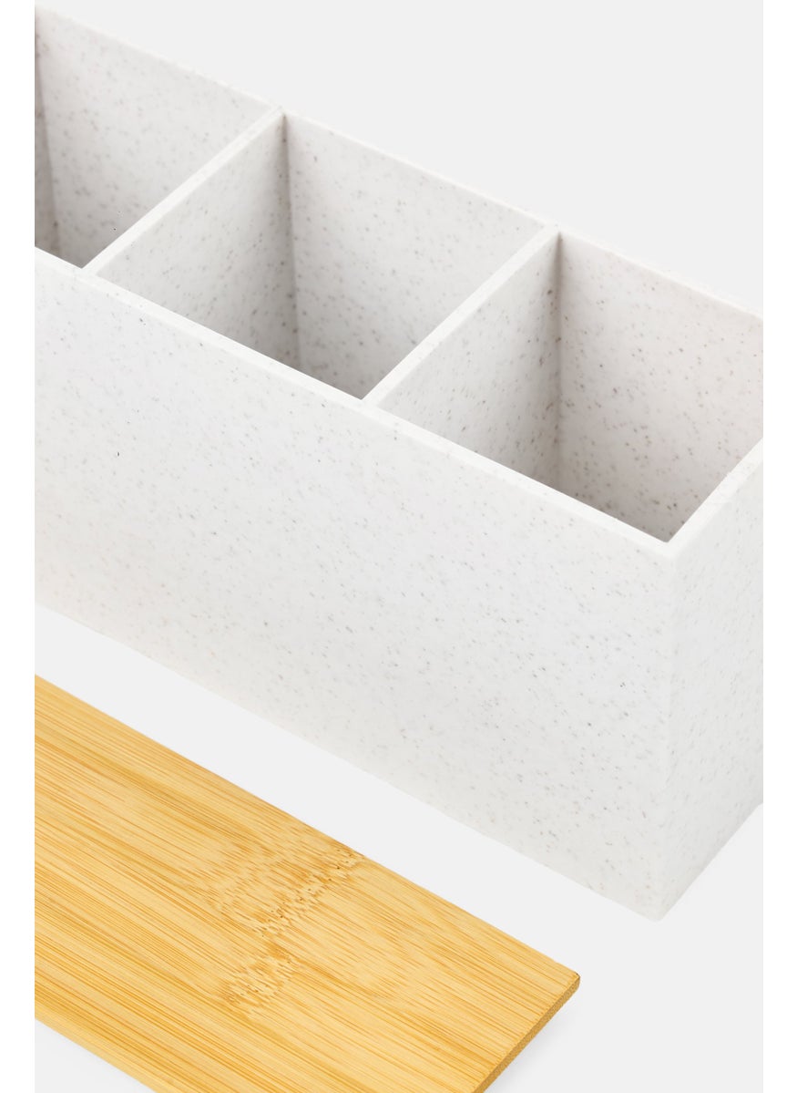 AMG - 3 Section Organizer With Bamboo Lid, White - Image 1