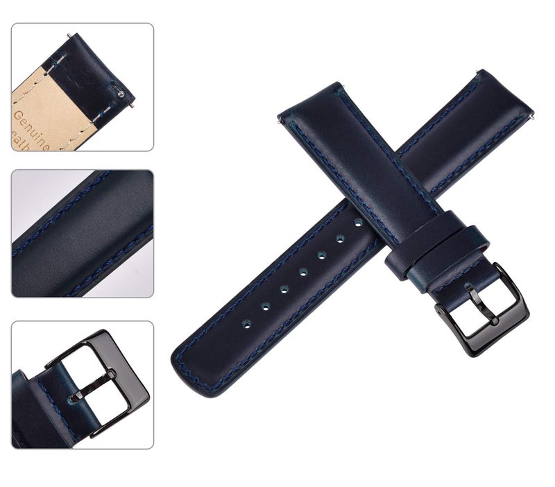 Ritche Quick Release Leather Watch Band 18mm 19mm 20mm 21mm 22mm 23mm 24mm Leather Watch Strap, Dark Blue & Black, 22 mm, Classic - Image 4