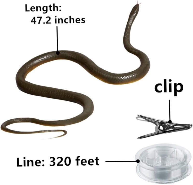 Snake Prank with String Clip Plastic Realistic Snake Prank Funny Toy Reusable on a String for Adults Kids Family That Chase People /black and green - Image 2