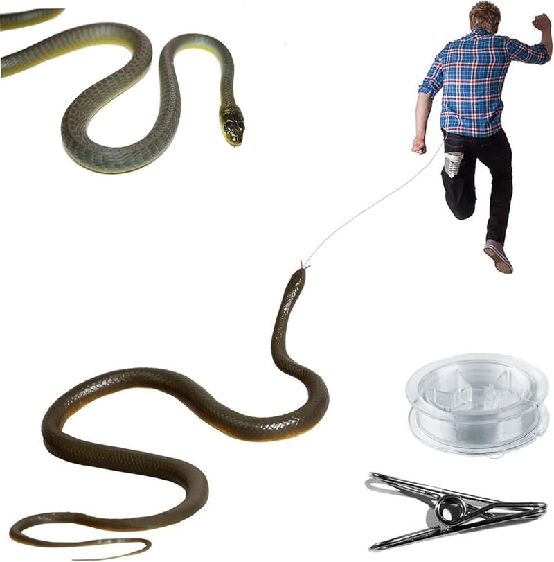 Snake Prank with String Clip Plastic Realistic Snake Prank Funny Toy Reusable on a String for Adults Kids Family That Chase People /black and green - Image 1