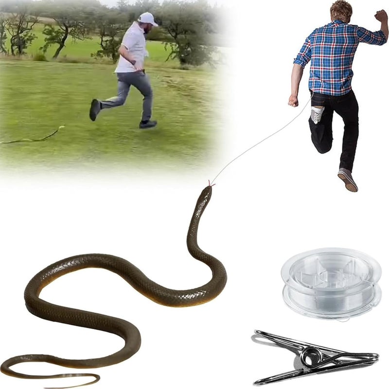Snake Prank with String Clip Plastic Realistic Snake Prank Funny Toy Reusable on a String for Adults Kids Family That Chase People /black and green - Image 4
