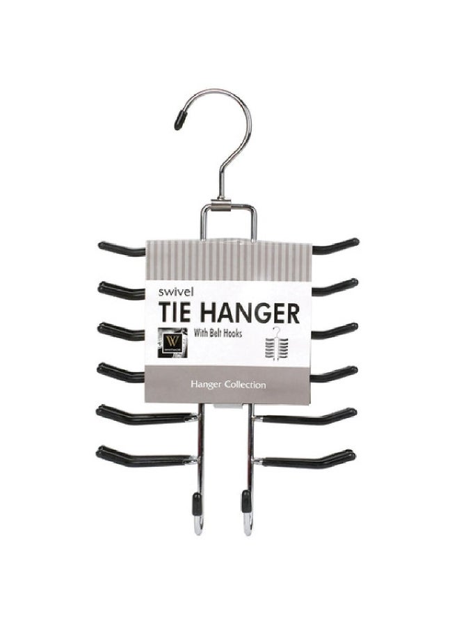 Whitmor Ebony Chrome Swivel Tie Hanger with Belt Hooks Silver and Black 16.51 x 29.85 x 2.86 cm 6021-187 - Image 2