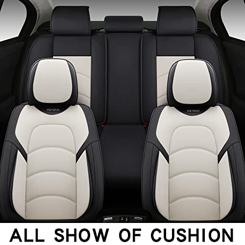 NS YOLO Full Coverage Car Seat Covers Universal Fit for Cars SUVs Pick-up Trucks with Waterproof Leatherette in Automotive Vehicle Interior Accessories (Black and White, Full Set) - Image 4
