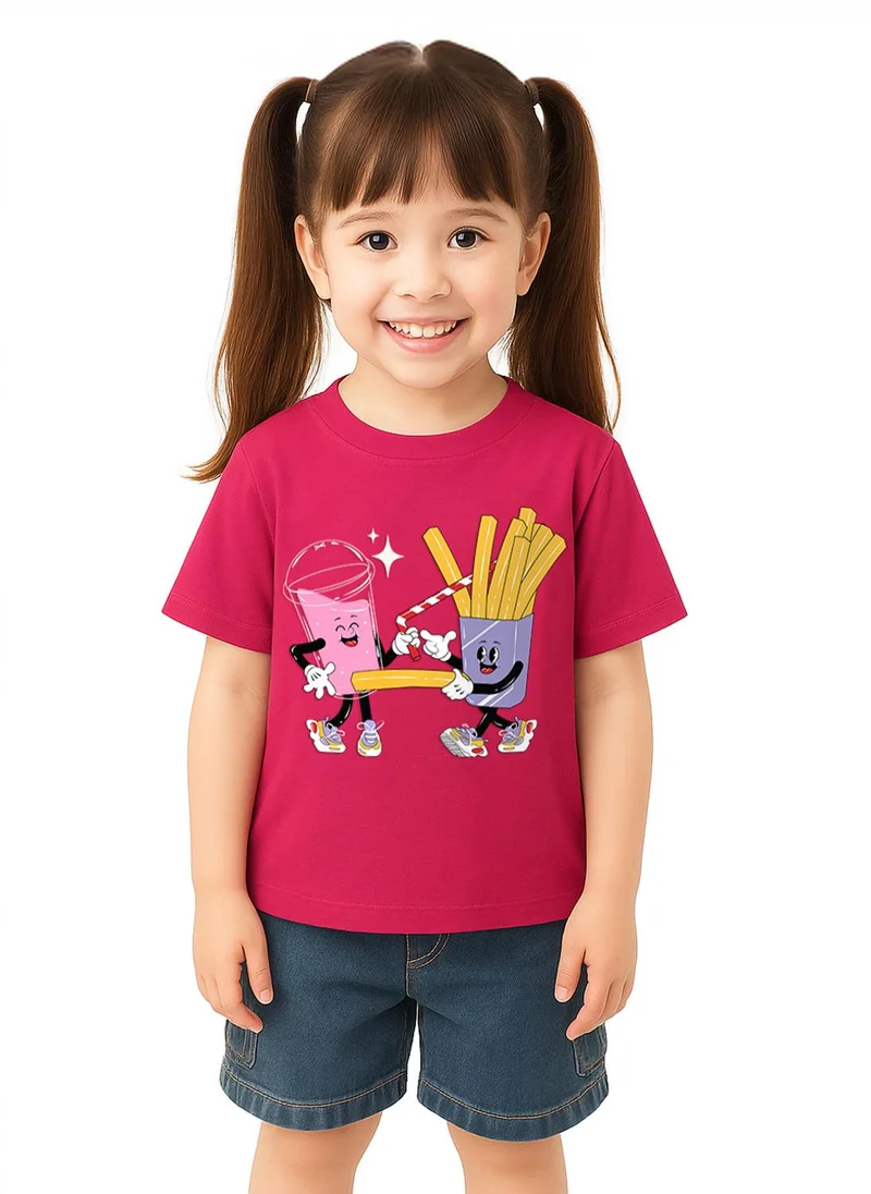 Nautinati Girls’ “Playful Food Friends” Cotton T-shirt | Fun Graphic Tee for 2 to 10 Years