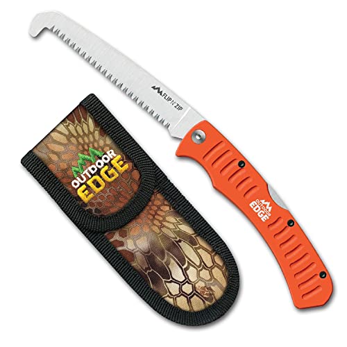 Outdoor Edge منشار Outdoor Edge 4.5" Flip N' Zip - منشار خفيف الوزن بمقبض ألمنيوم قابل للطي للصيد في الهواء الطلق مع شفرة من الفولاذ الربيعي 65Mn وأسنان مشطوفة ثلاثية لقطع العظام والخشب مع غلاف نايلون - Image 1