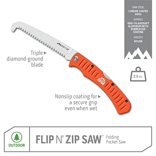 Outdoor Edge منشار Outdoor Edge 4.5" Flip N' Zip - منشار خفيف الوزن بمقبض ألمنيوم قابل للطي للصيد في الهواء الطلق مع شفرة من الفولاذ الربيعي 65Mn وأسنان مشطوفة ثلاثية لقطع العظام والخشب مع غلاف نايلون - Image 2
