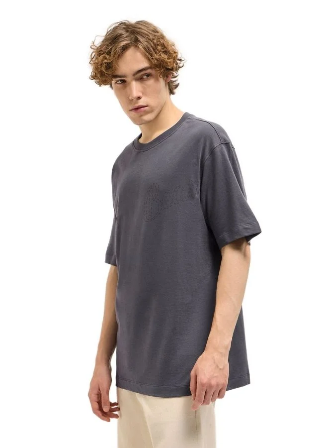 The Bear House  Men's Grey Oversize Graphic Print Crew Neck T-shirt Perfect For Casual Wear, Gym, Travel, Or Layering Stylish And Versatile Essential For Every Wardrobe for Men | Best Price UAE