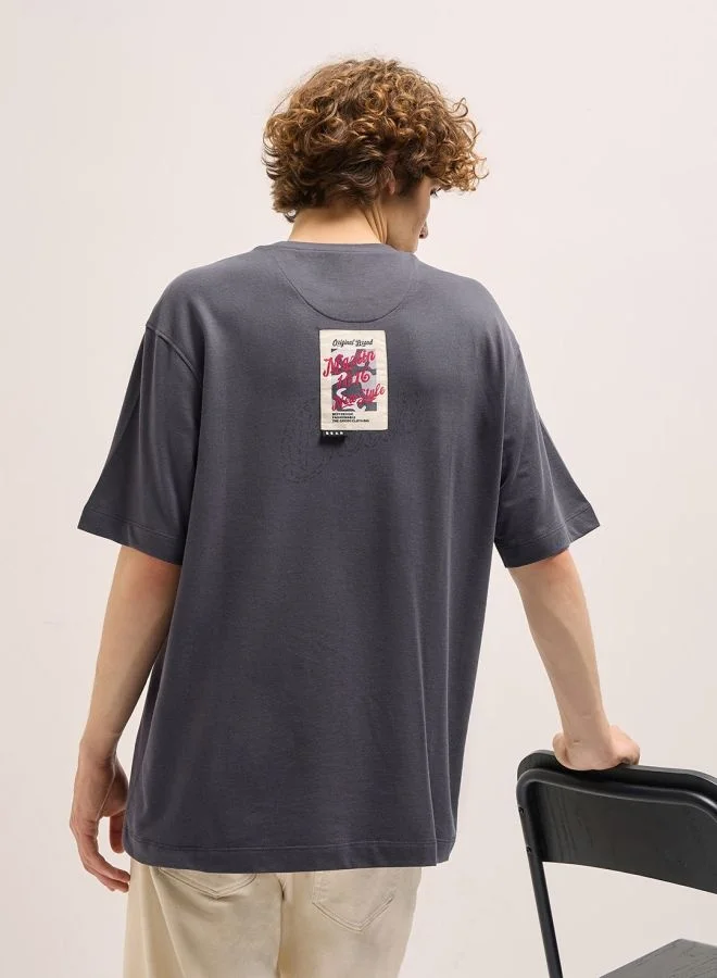 The Bear House  Men's Grey Oversize Graphic Print Crew Neck T-shirt Perfect For Casual Wear, Gym, Travel, Or Layering Stylish And Versatile Essential For Every Wardrobe for Men | Best Price UAE