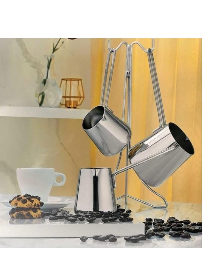 Generic 3-Piece Stainless Steel Turkish Coffee Pot Set with Stand  - Image 1